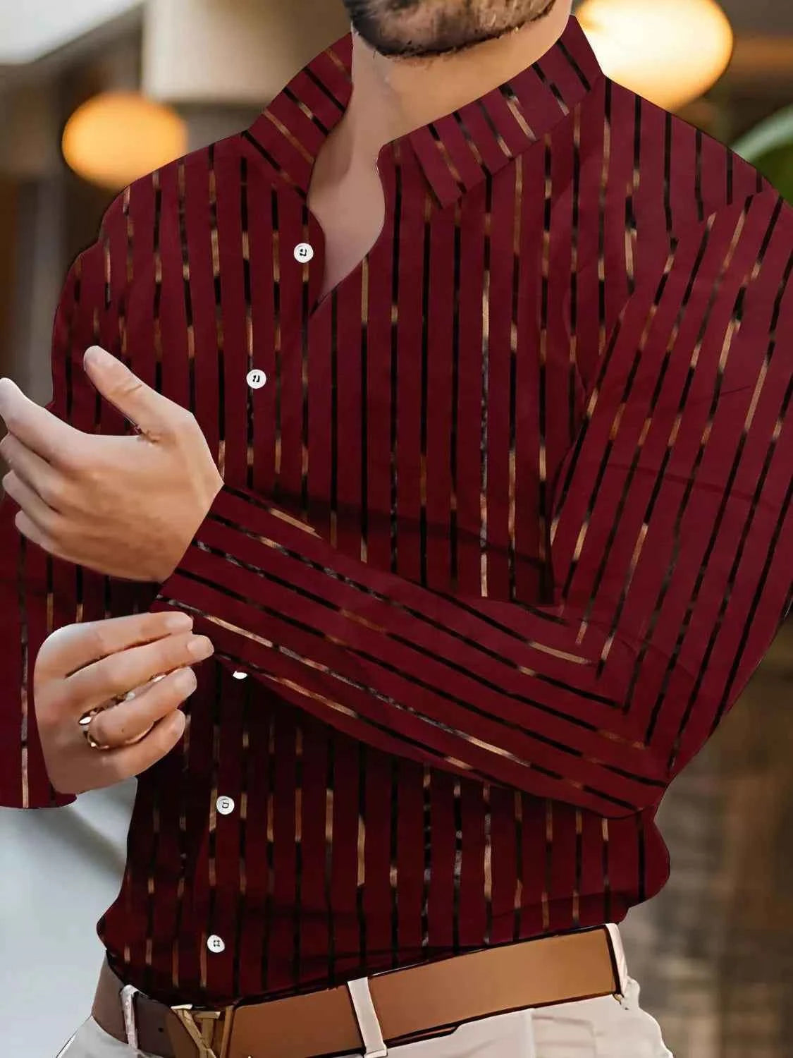 Men's Full Size Striped Button Up Long Sleeve Shirt Plus Size