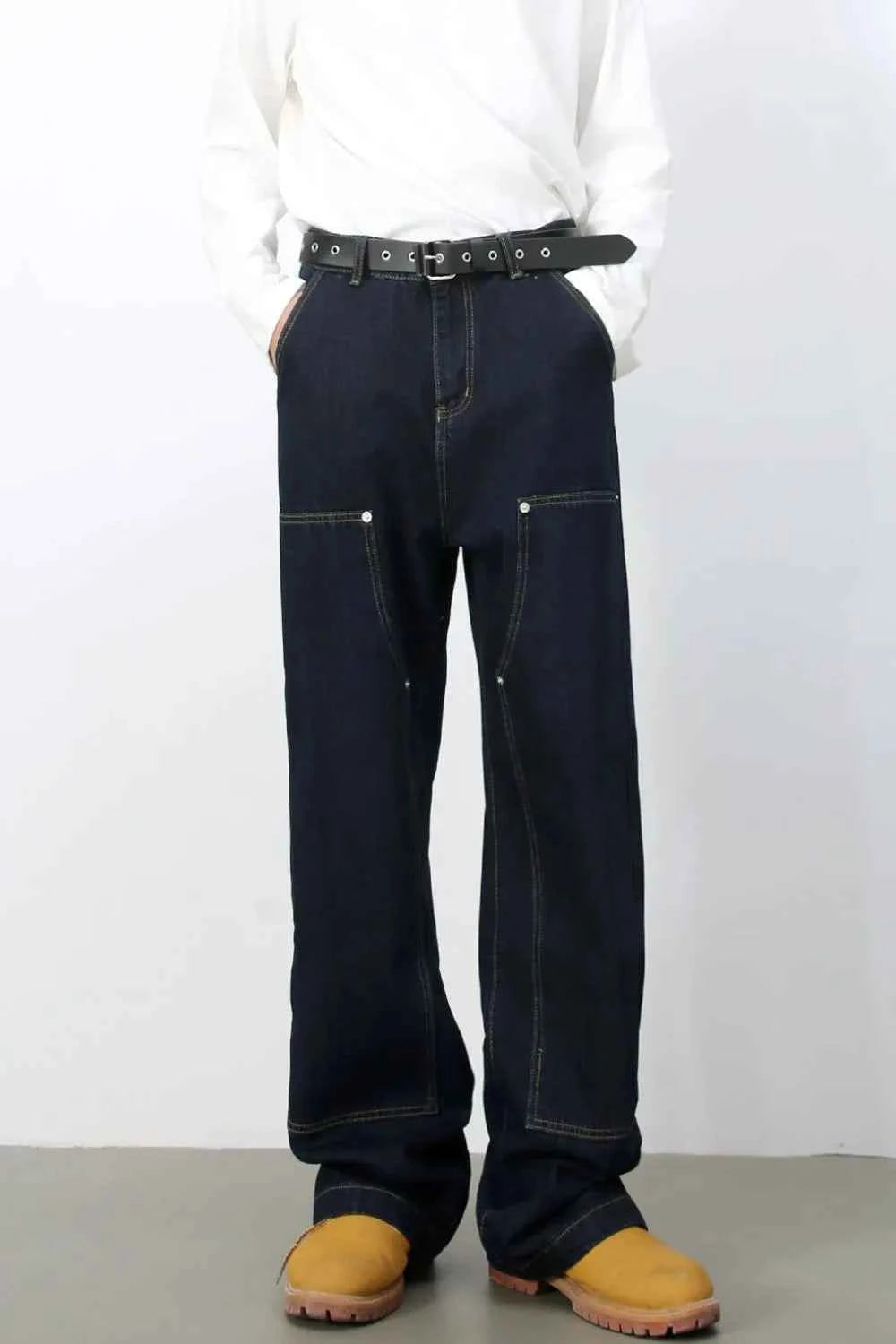 Signature Men's Wide Straight Leg Jeans with Pockets Dark S