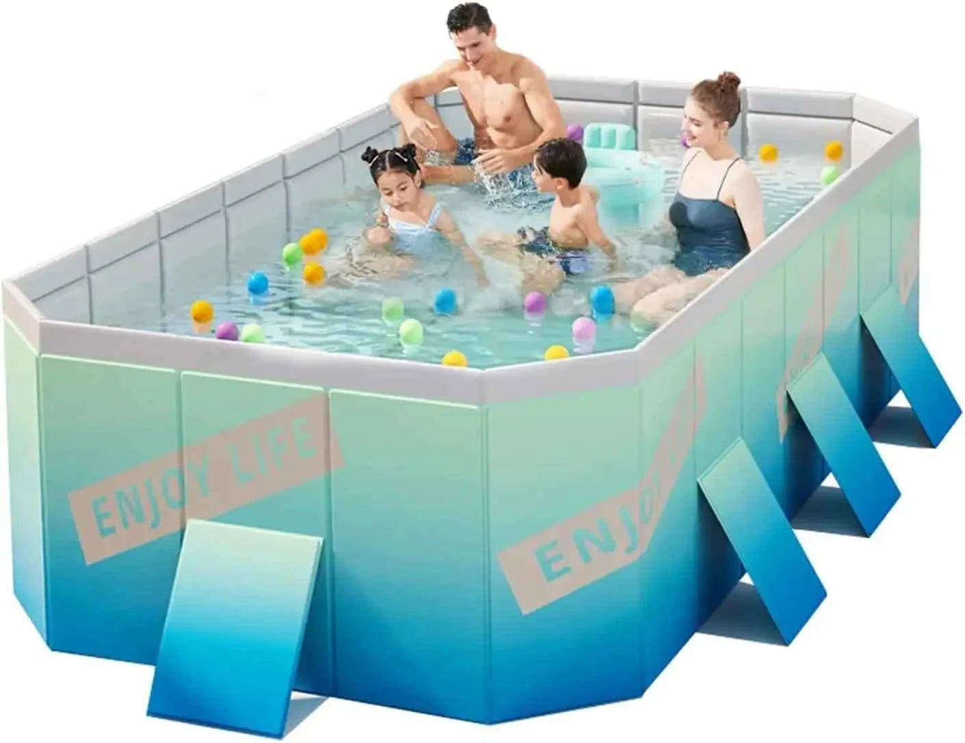 Foldable Pool, Non-Inflatable Kids' and Adults' Outdoor Swimming Pool, Hard Plastic Shell Portable Pool, Kid PoolFoldable Pool, 260x165x55CM