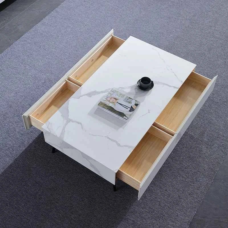 Full Rock Plate TV Stand & Coffee Table - Italian Minimalist Design with Solid Wood Frame, Modern Media Console for Living Room