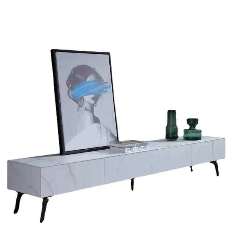 Full Rock Plate TV Stand & Coffee Table - Italian Minimalist Design with Solid Wood Frame, Modern Media Console for Living Room