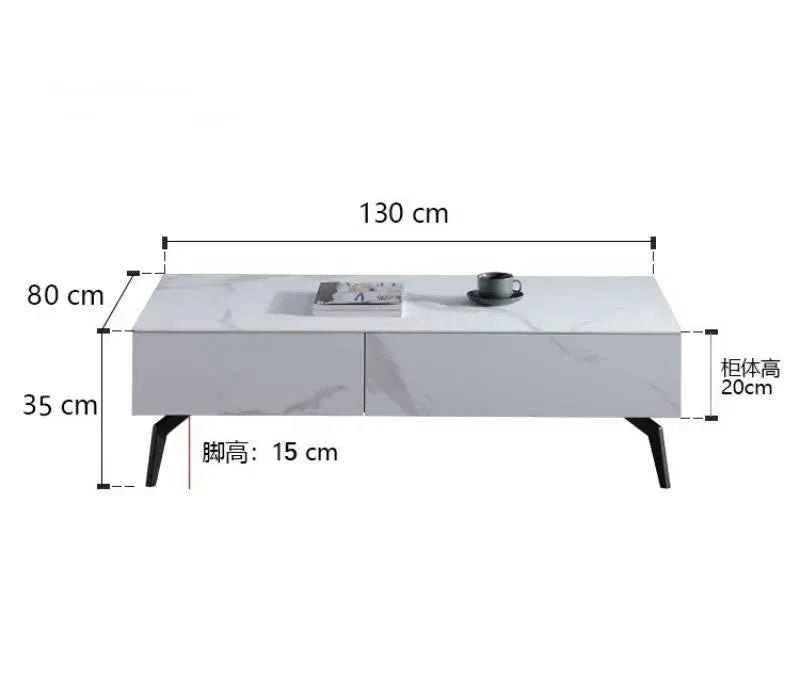 Full Rock Plate TV Stand & Coffee Table - Italian Minimalist Design with Solid Wood Frame, Modern Media Console for Living Room L130W80H35cm Table