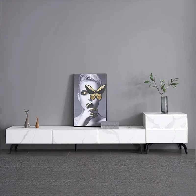 Full Rock Plate TV Stand & Coffee Table - Italian Minimalist Design with Solid Wood Frame, Modern Media Console for Living Room