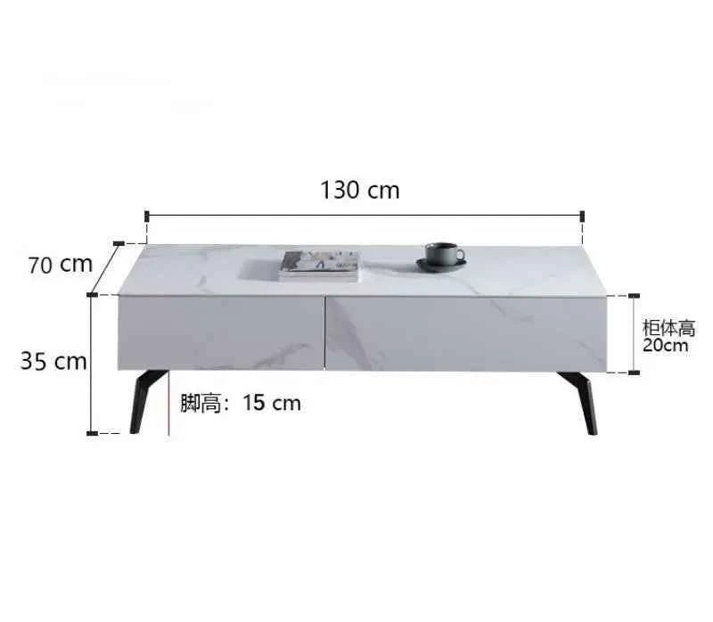 Full Rock Plate TV Stand & Coffee Table - Italian Minimalist Design with Solid Wood Frame, Modern Media Console for Living Room L130W70H35cm Table