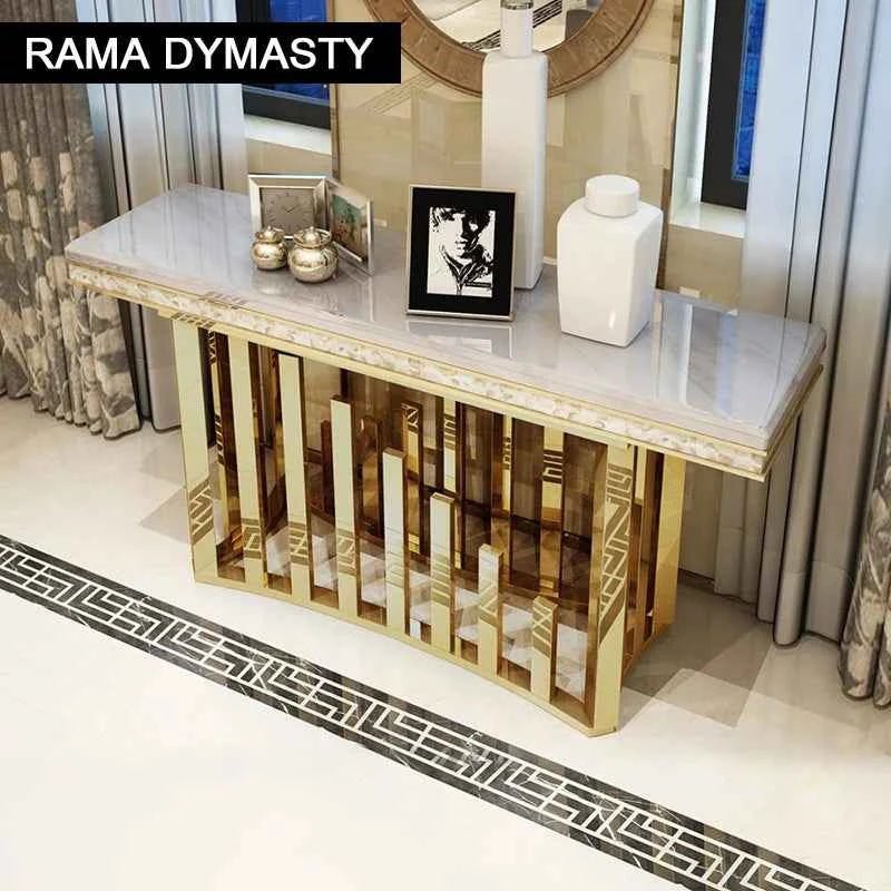 UltraLux High quality Sofa Tables Golden Porch European Style Marble Nordic Living Room Door Entry stainless steel Art