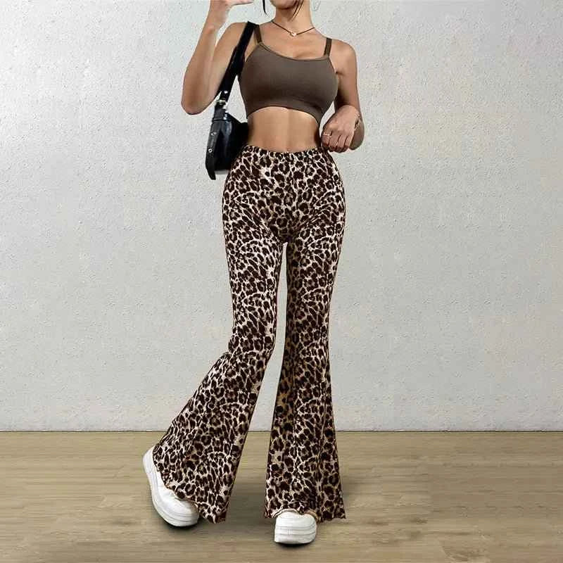 Leopard Print High Waist Flare Leggings - Slimming & Stylish for Women