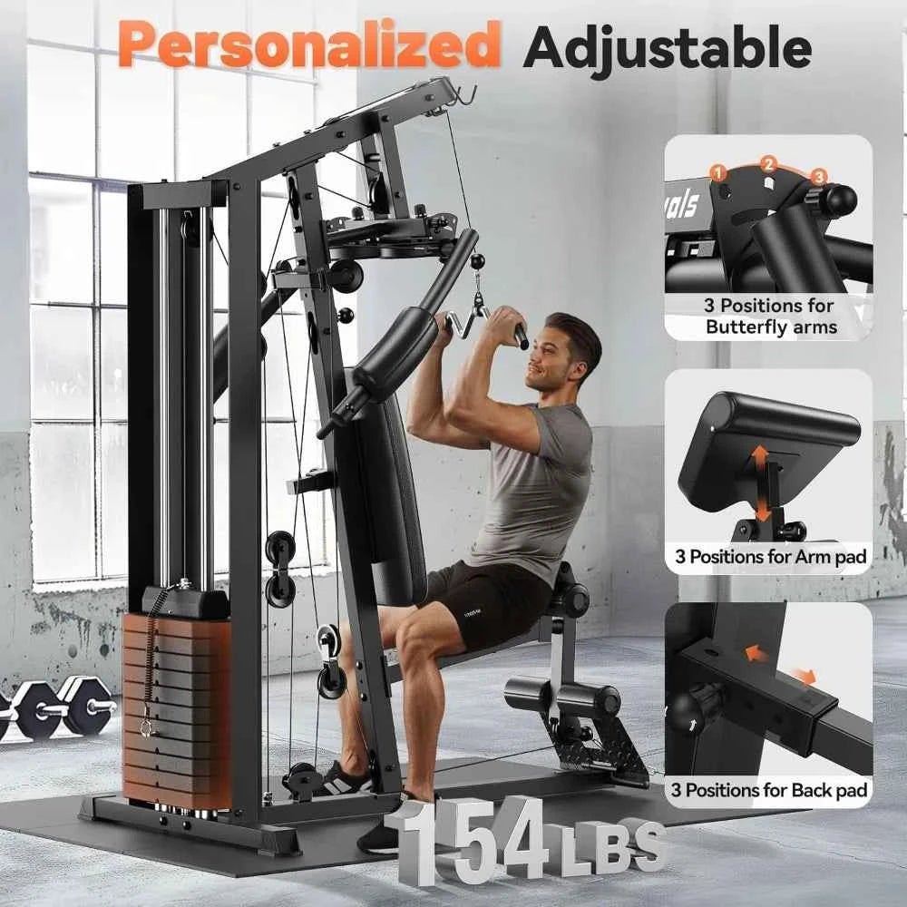 Home Gym,Workout Station with 154LBS Weight Stack, Exercise Equipment for Full Body Traning with Pulley System