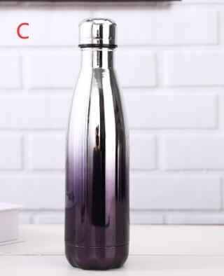 Glossy insulated stainless steel water bottle in gradient purple for keeping drinks hot or cold