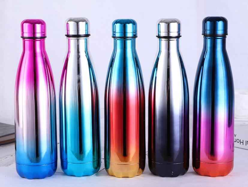 Colorful insulated stainless steel water bottles in gradient shades for stylish hydration