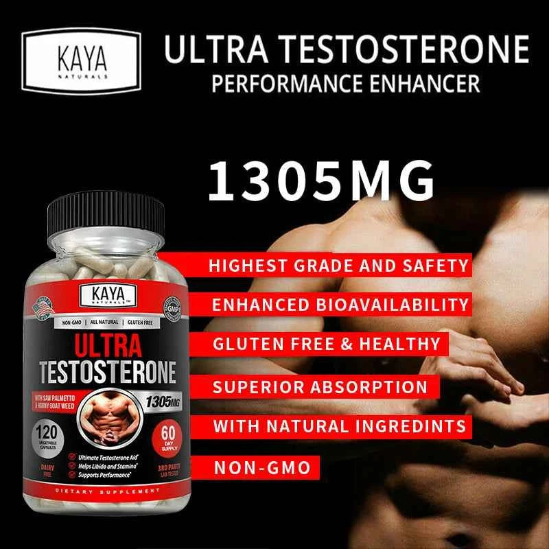 Kaya Ultra Testosterone Natural Muscle Booster Supplement with 1305mg for enhanced performance and safety