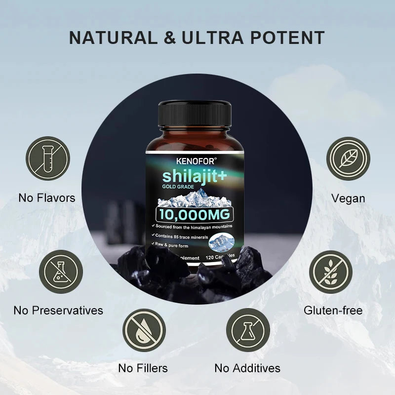 Kenofor Pure Shilajit Capsules - 10,000mg, 120 Count