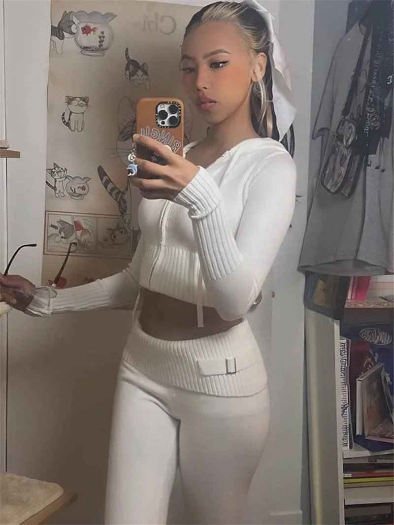 organic Knitted Hooded Suits Two-piece Set for Lounge Wear