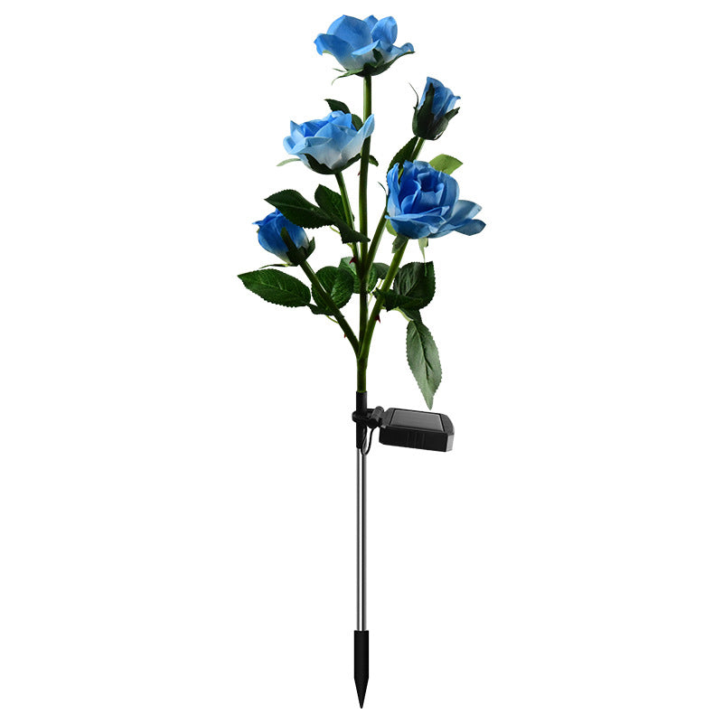 LED solar rose garden lamp featuring blue roses and a durable stake for outdoor decoration