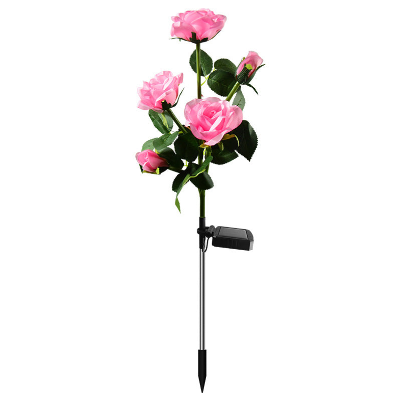 LED solar rose garden lamp with pink roses for beautiful outdoor illumination