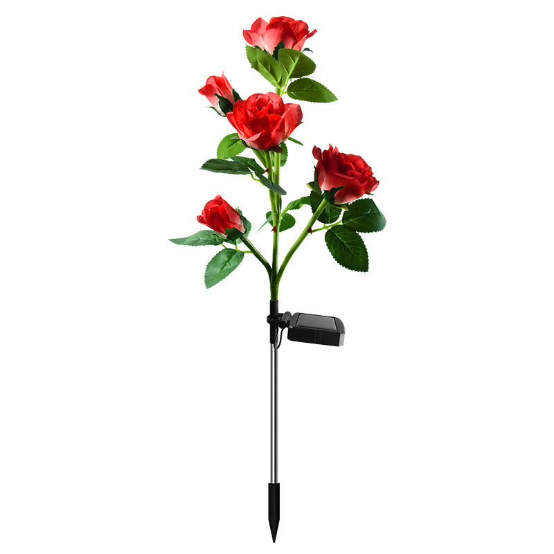 LED solar rose garden lamp with vibrant red flowers for illuminating outdoor spaces