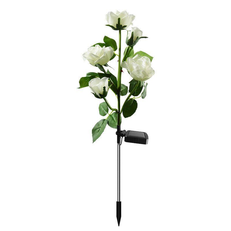 LED solar rose garden lamp with realistic white rose flowers for outdoor decor