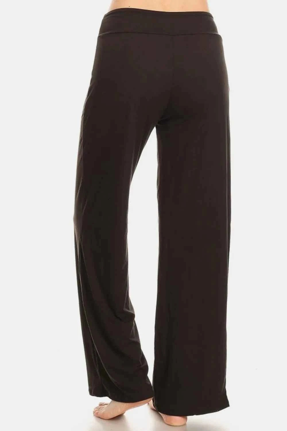 Leggings Depot High Waist Drawstring Wide Leg Pants Black Organic