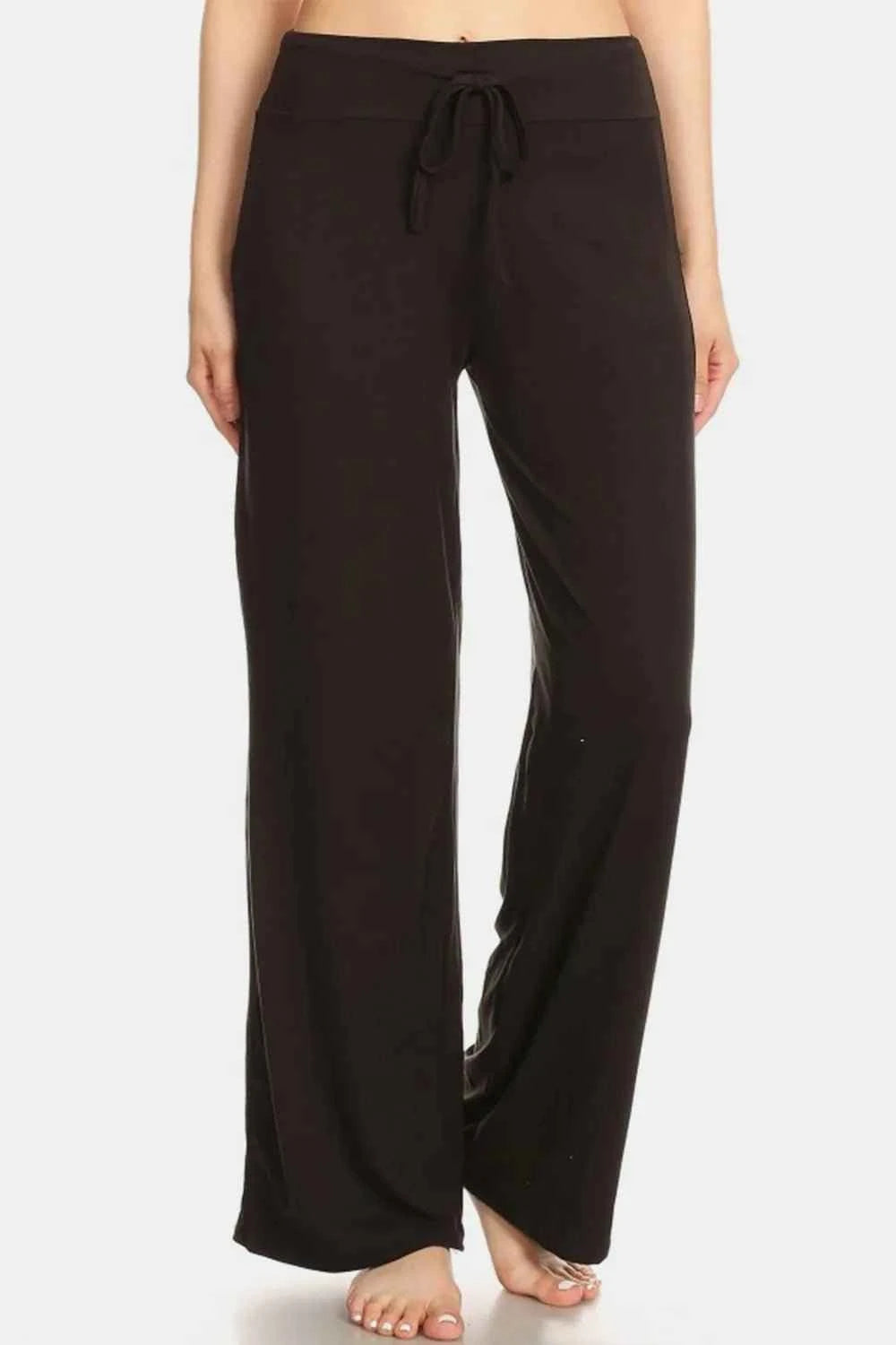 Leggings Depot High Waist Drawstring Wide Leg Pants Black Organic