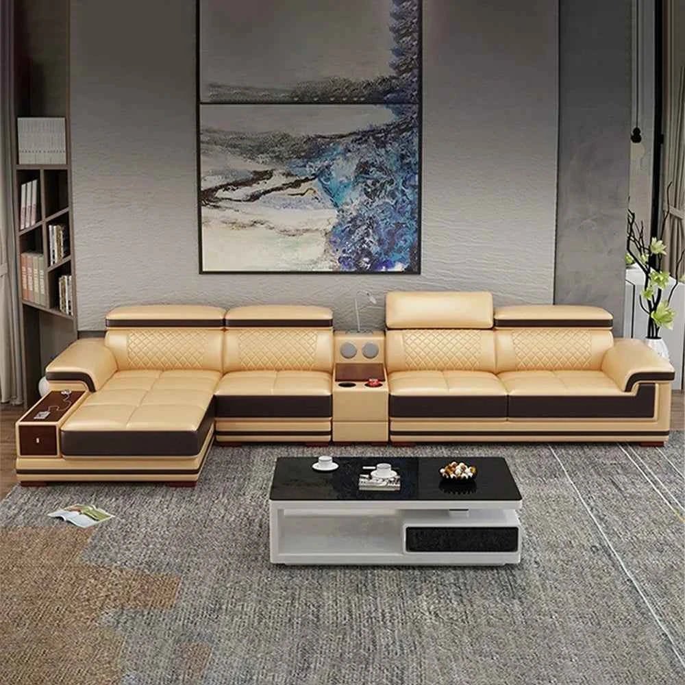 UltraLux Luxury Genuine Leather Sectional Sofa - Premium Quality for Your Living Space