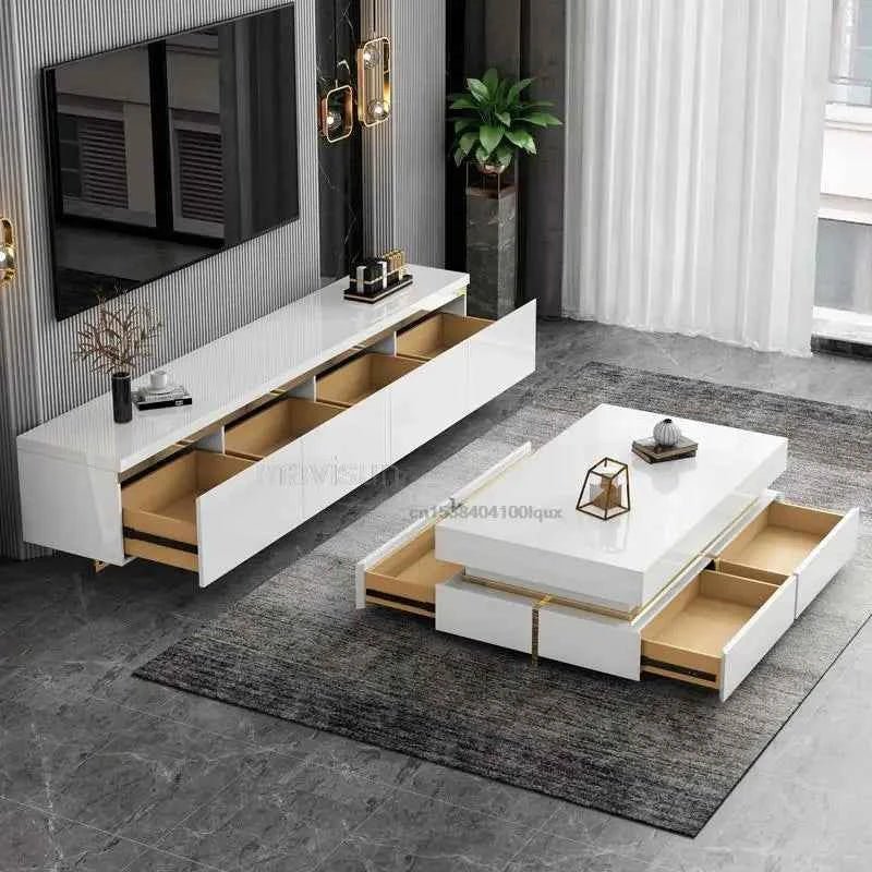 Luxury Living Room Furniture Set - Modern Wood Coffee Table & TV Cabinet Combo