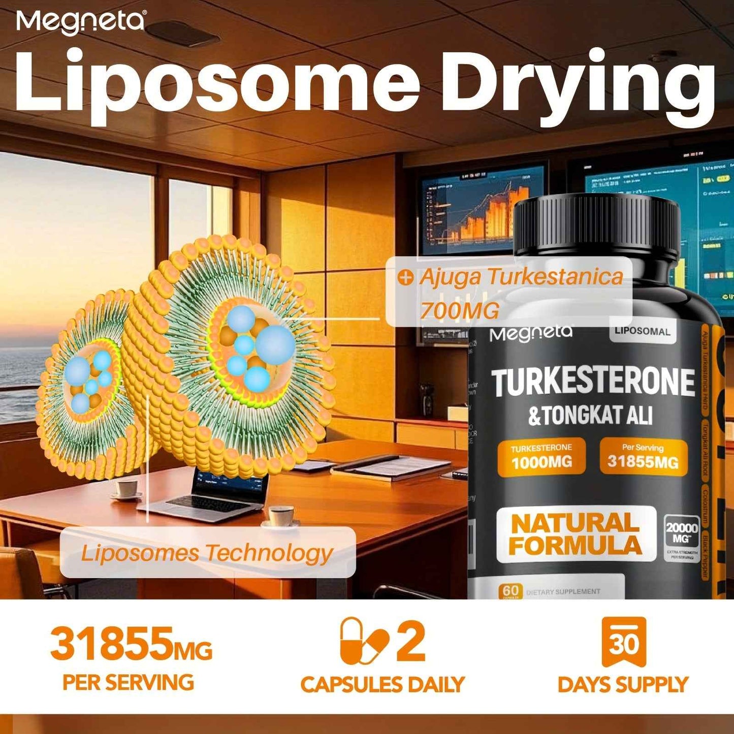 Megneta Turkesterone supplement for men with 1000MG Turkesterone and 700MG Ajuga Turkestanica per serving