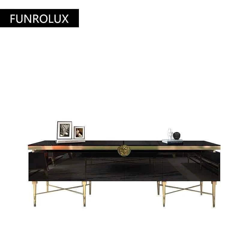 UltraLux Modern Stainless Steel TV Stand - Premium Wooden Media Console with Lacquer Finish