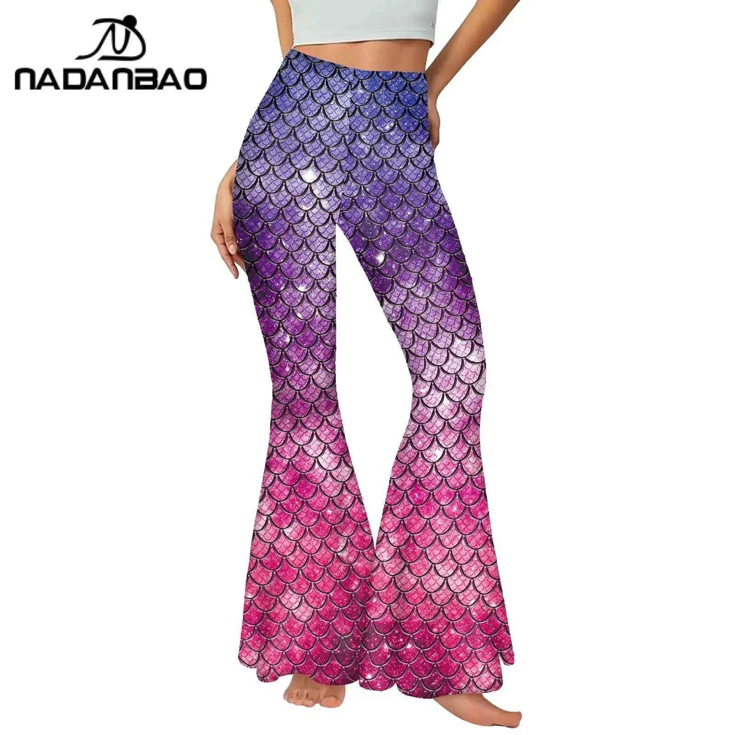 Premium Elite Nadanbao 3D Fish Scale Pink Mermaid Flare Pants - Top-Rated Casual Trousers for Women