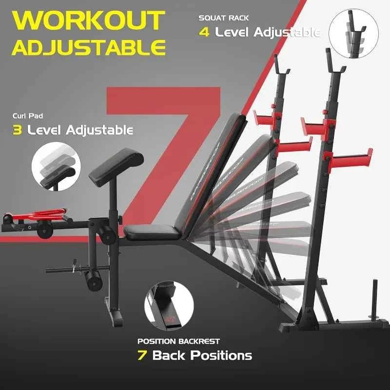 OPPSDECOR 900LBS Weight with Squat Rack Preacher Curl Weight Bench with Leg Extension Bench Press Set Workout Bench