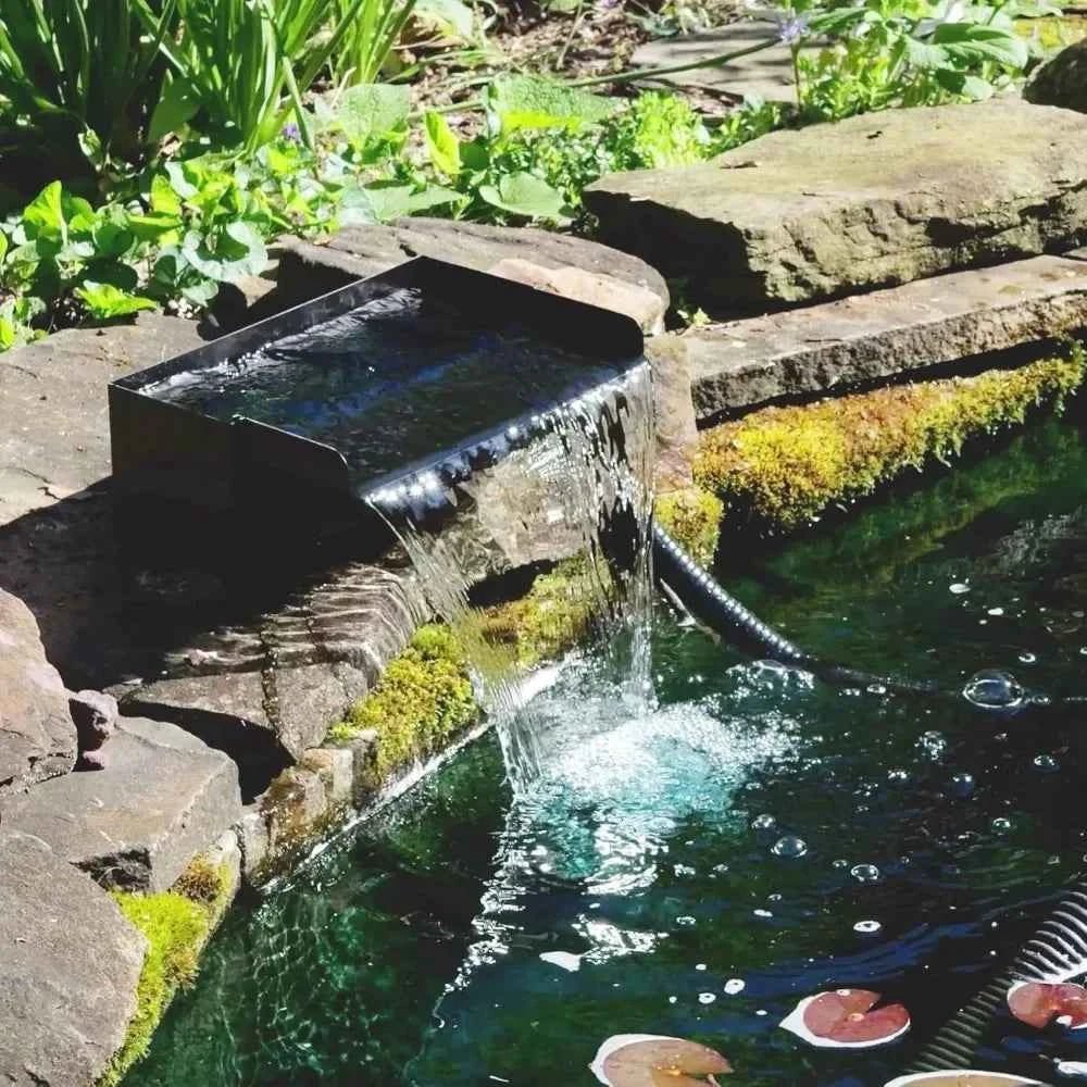 Pond Waterfall Box with Pump Kit, 304 Stainless Steel Pond Waterfall Spillway Pump for Ponds, Pond Spillway Corrugated Tubing
