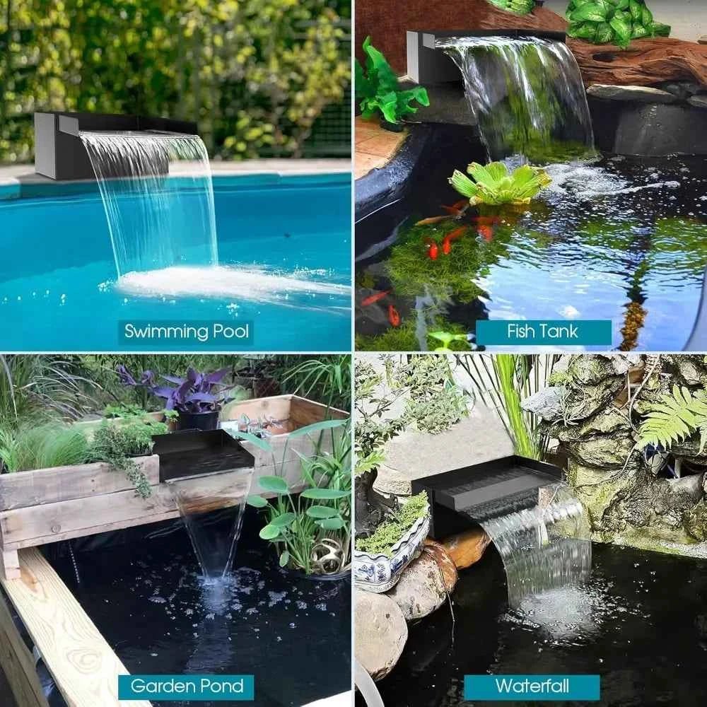Pond Waterfall Box with Pump Kit, 304 Stainless Steel Pond Waterfall Spillway Pump for Ponds, Pond Spillway Corrugated Tubing