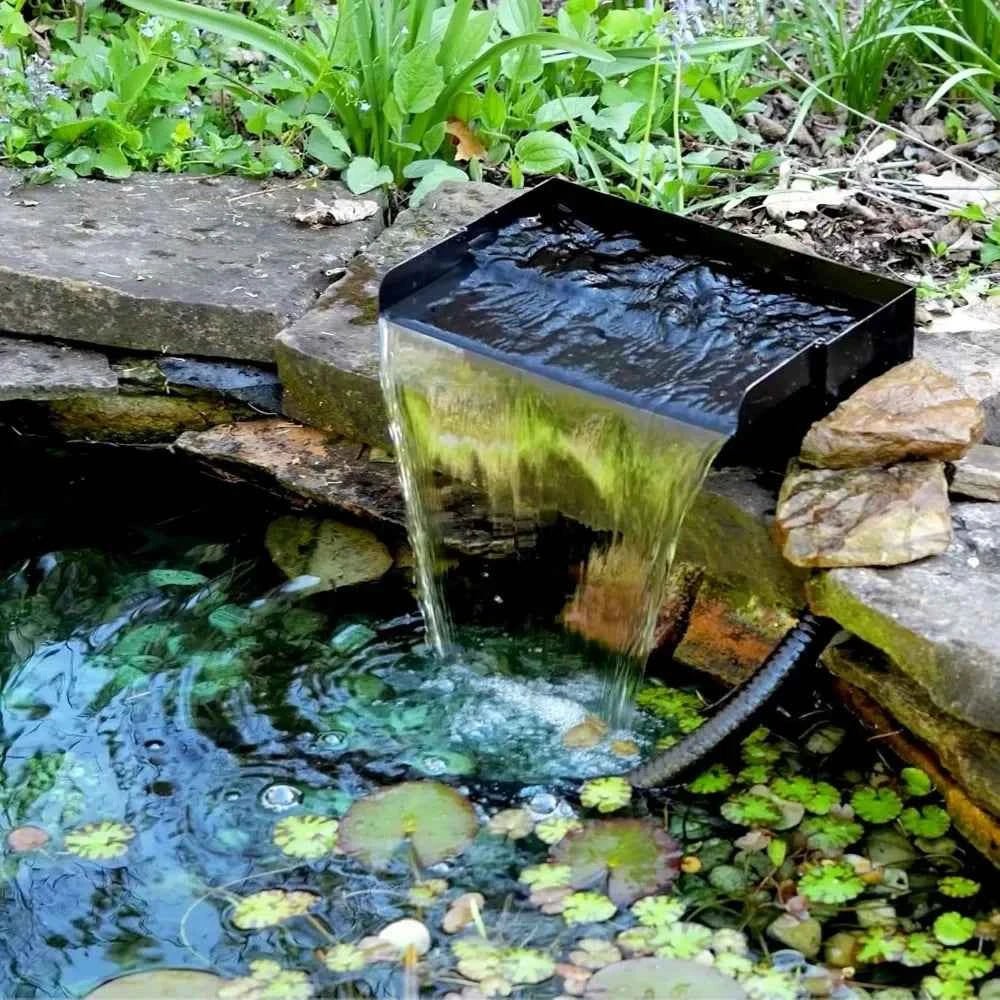 Pond Waterfall Box with Pump Kit, 304 Stainless Steel Pond Waterfall Spillway Pump for Ponds, Pond Spillway Corrugated Tubing