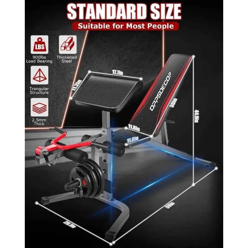 Professional Weight Bench with Leg Extension&Leg Curl&Preacher Curl,Heavy-Duty Adjustable Weight Bench Press Set Incline Decline