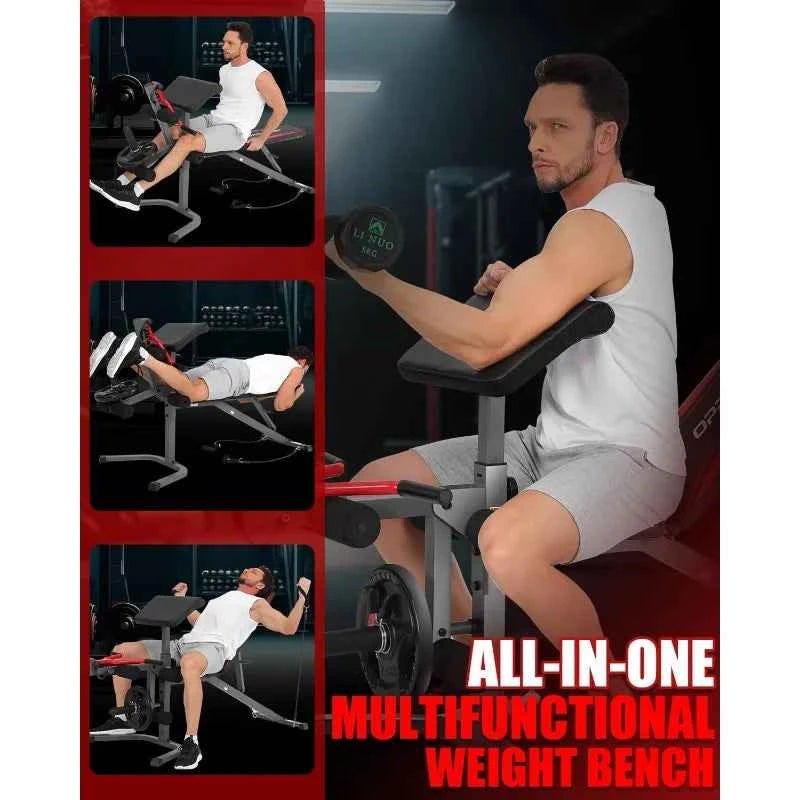Professional Weight Bench with Leg Extension&Leg Curl&Preacher Curl,Heavy-Duty Adjustable Weight Bench Press Set Incline Decline
