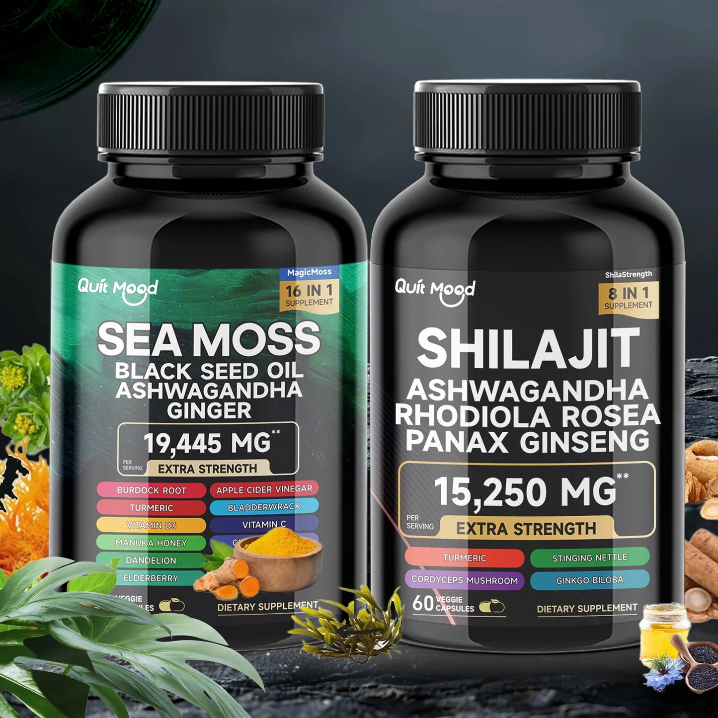 UltraLux Sea Moss Shilajit Bundle Benefits Supplement - Premium 120 Capsules
