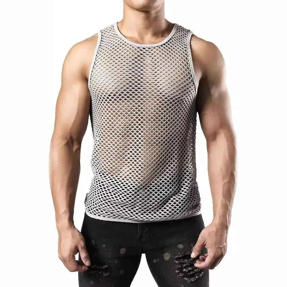 Trendsi Men's Round Neck Mesh Tank Top featuring a breathable design for comfort and style