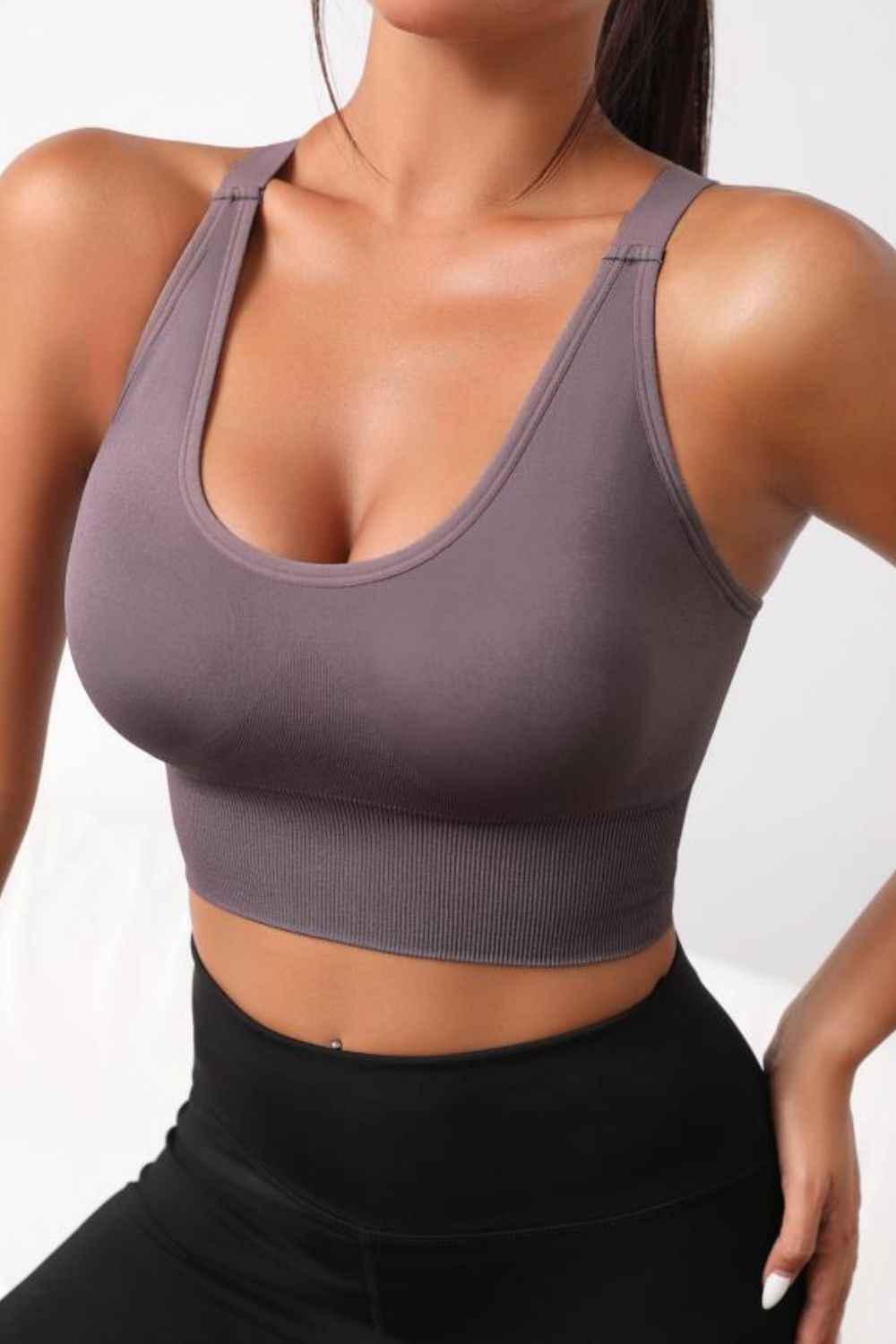 Signature Scoop Neck Long Active Bra Mauve S