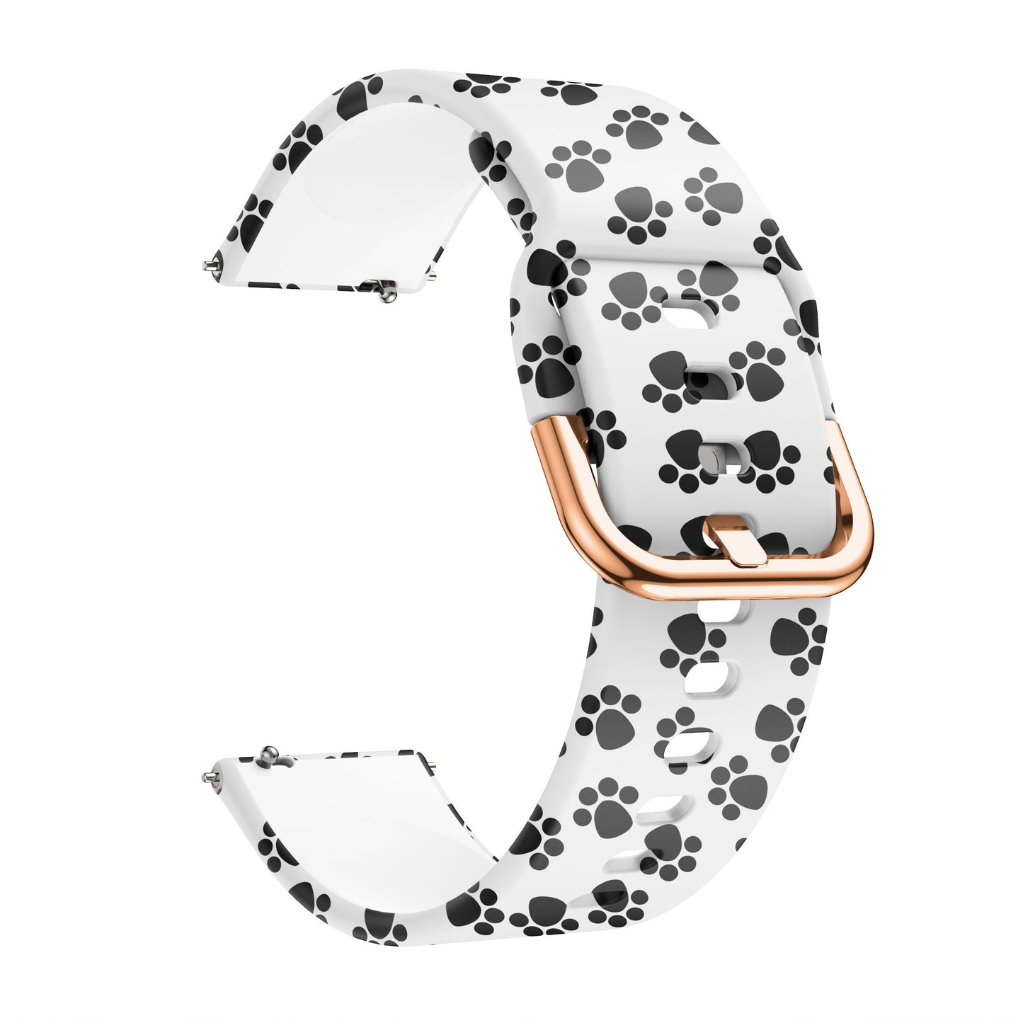 Stylish white silicone watchbands for Samsung Galaxy with black paw print design and rose gold buckle