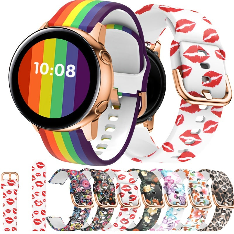 Colorful silicone watchbands for Samsung Galaxy in various styles including floral and kiss prints