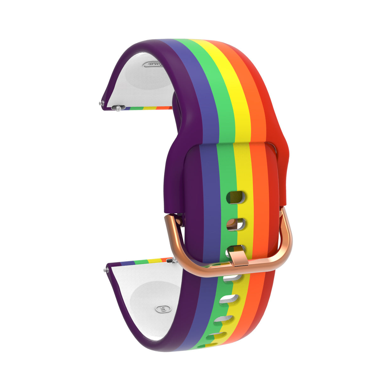 Colorful silicone watchbands for Samsung Galaxy in rainbow stripes with gold buckle
