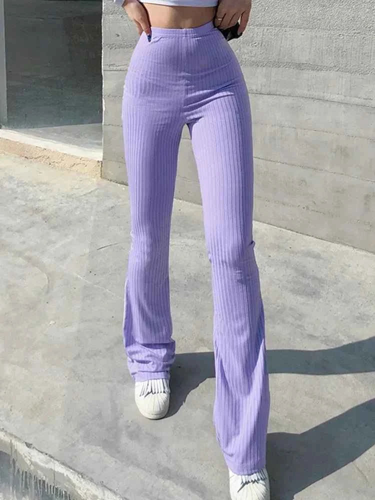 Slim High Waist Capris Sexy Bell Bottom Flare Tights Solid Hot Y2k Women Clothes E Girl Aesthetic Fashion Streetwear Woman Pants