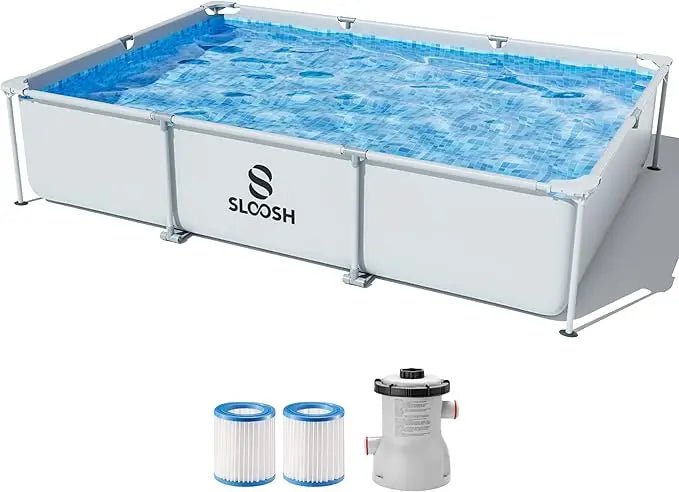 SLOOSH Rectangular Above Ground Pool - 10ft x 7ft x 30inch Outdoor Frame Above Ground Swimming Pool Set Kiddie Pool for Kids 10ft x 7ft x 30inch United States