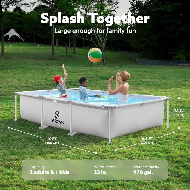 SLOOSH Rectangular Above Ground Pool - 10ft x 7ft x 30inch Outdoor Frame Above Ground Swimming Pool Set Kiddie Pool for Kids