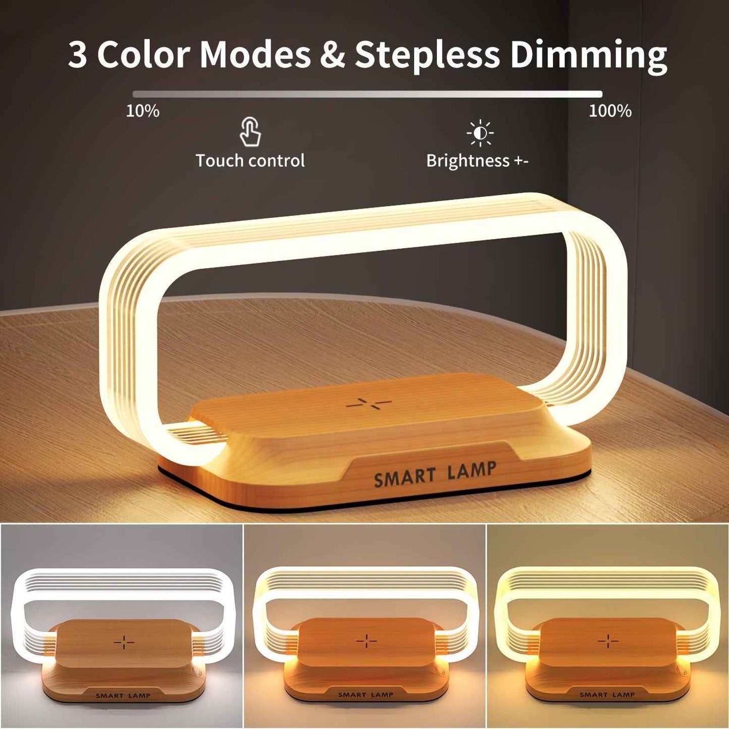 10W wireless charging lamp with touch control and three color modes for versatile lighting