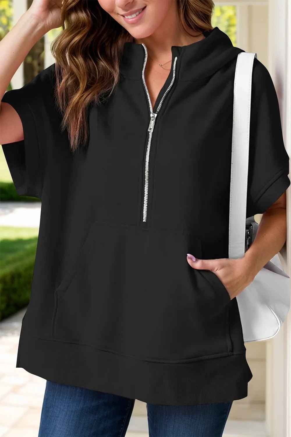 Casual Hooded Sweatshirt Light Pink Polyester