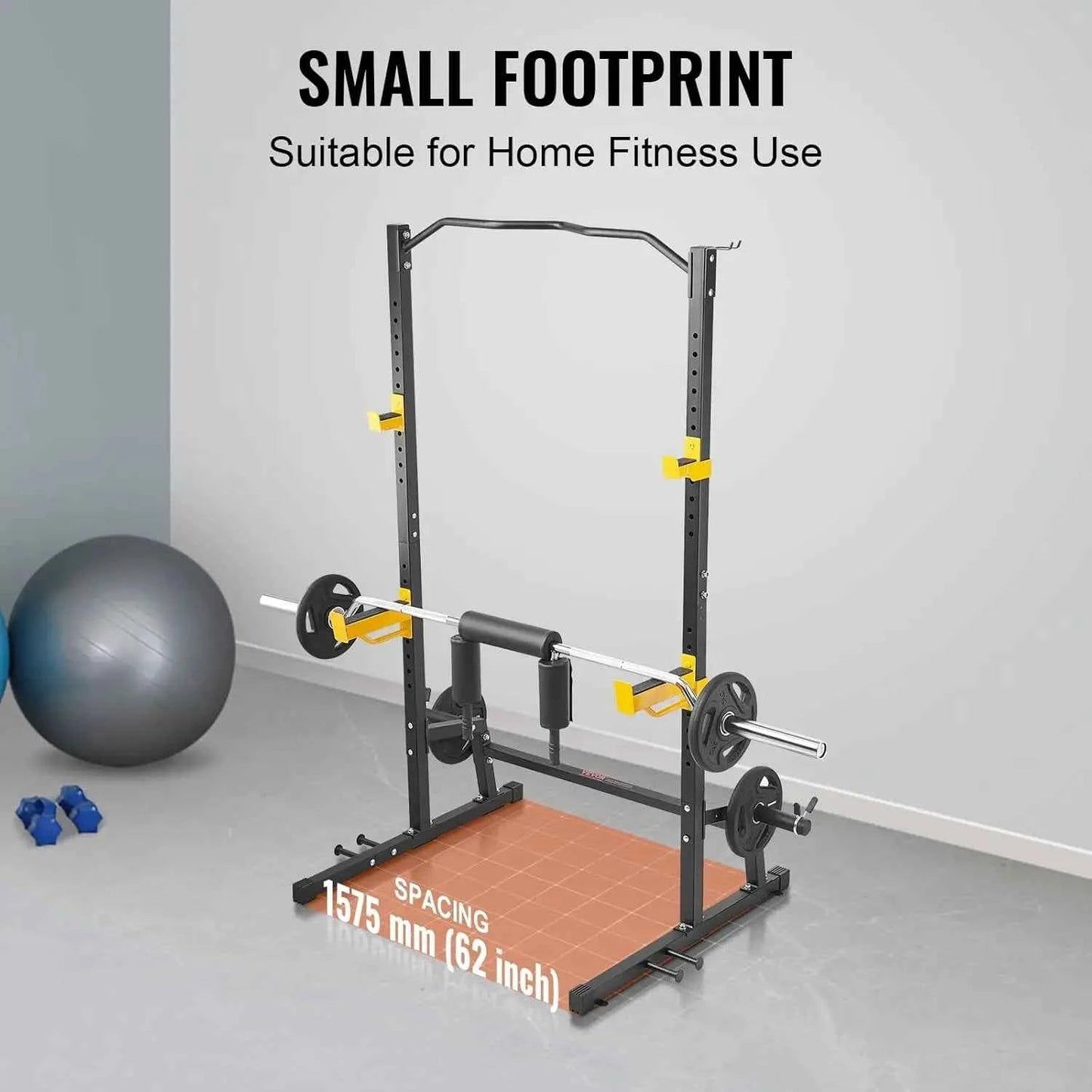 Squat Stand Power Rack,Multi-Functional Power Rack with Pull up Bar, Hook, and Weight Plate Storage Attachment, Adjustable Power