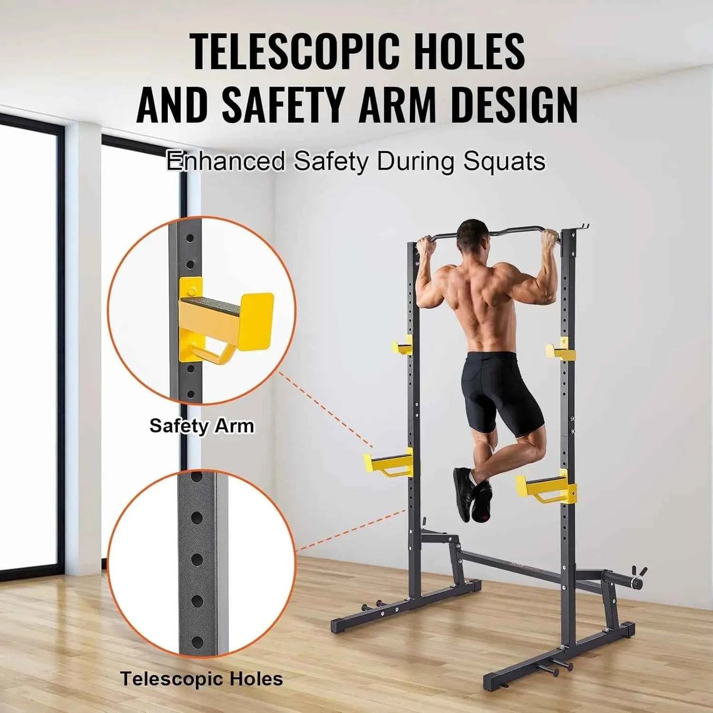 Squat Stand Power Rack,Multi-Functional Power Rack with Pull up Bar, Hook, and Weight Plate Storage Attachment, Adjustable Power