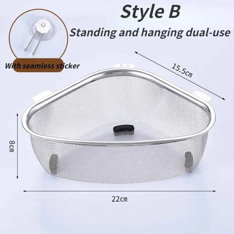 My Store stainless steel sink drain basket with seamless sticker, ideal for dual-use standing and hanging.