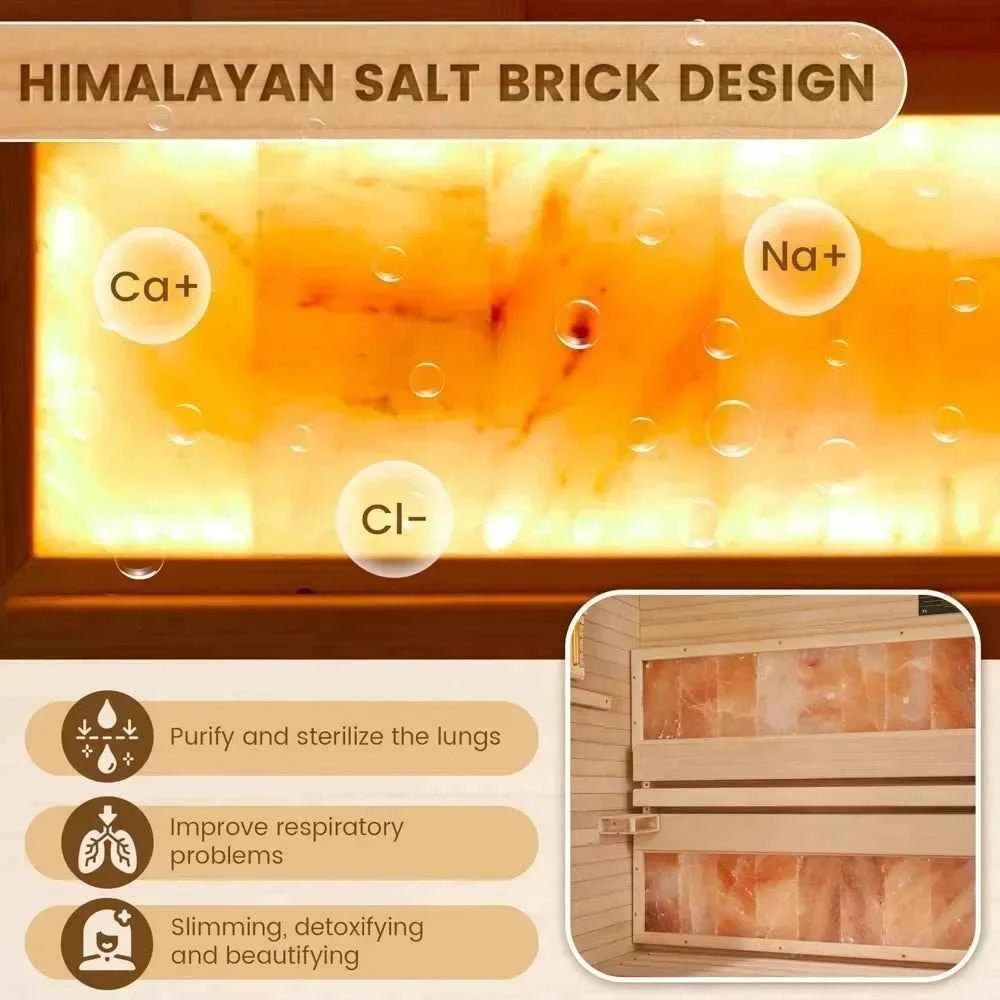 Traditional Steam Sauna with 2300W Stove Heater,Wood Sauna Room with 2 Himalayan Salt Bricks 2-4 Person Luxurious Indoor Sauna