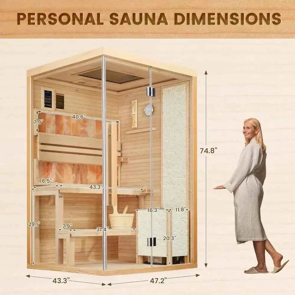 Traditional Steam Sauna with 2300W Stove Heater,Wood Sauna Room with 2 Himalayan Salt Bricks 2-4 Person Luxurious Indoor Sauna
