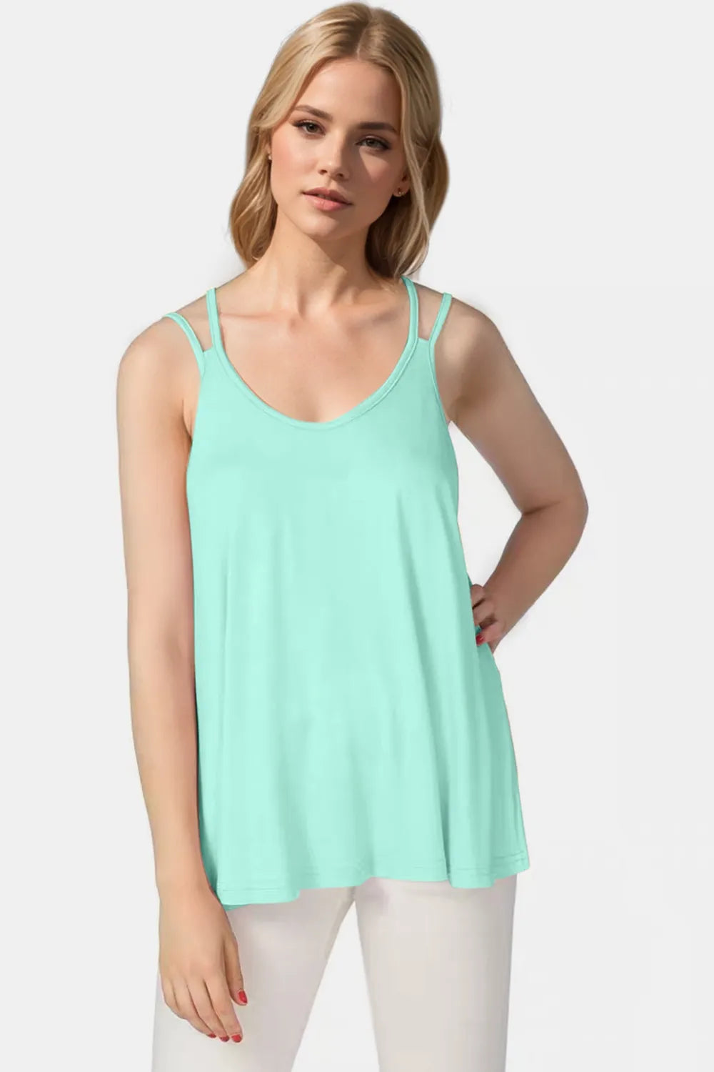 Double Spaghetti Strap Top in Sunny Yellow Mint Blue